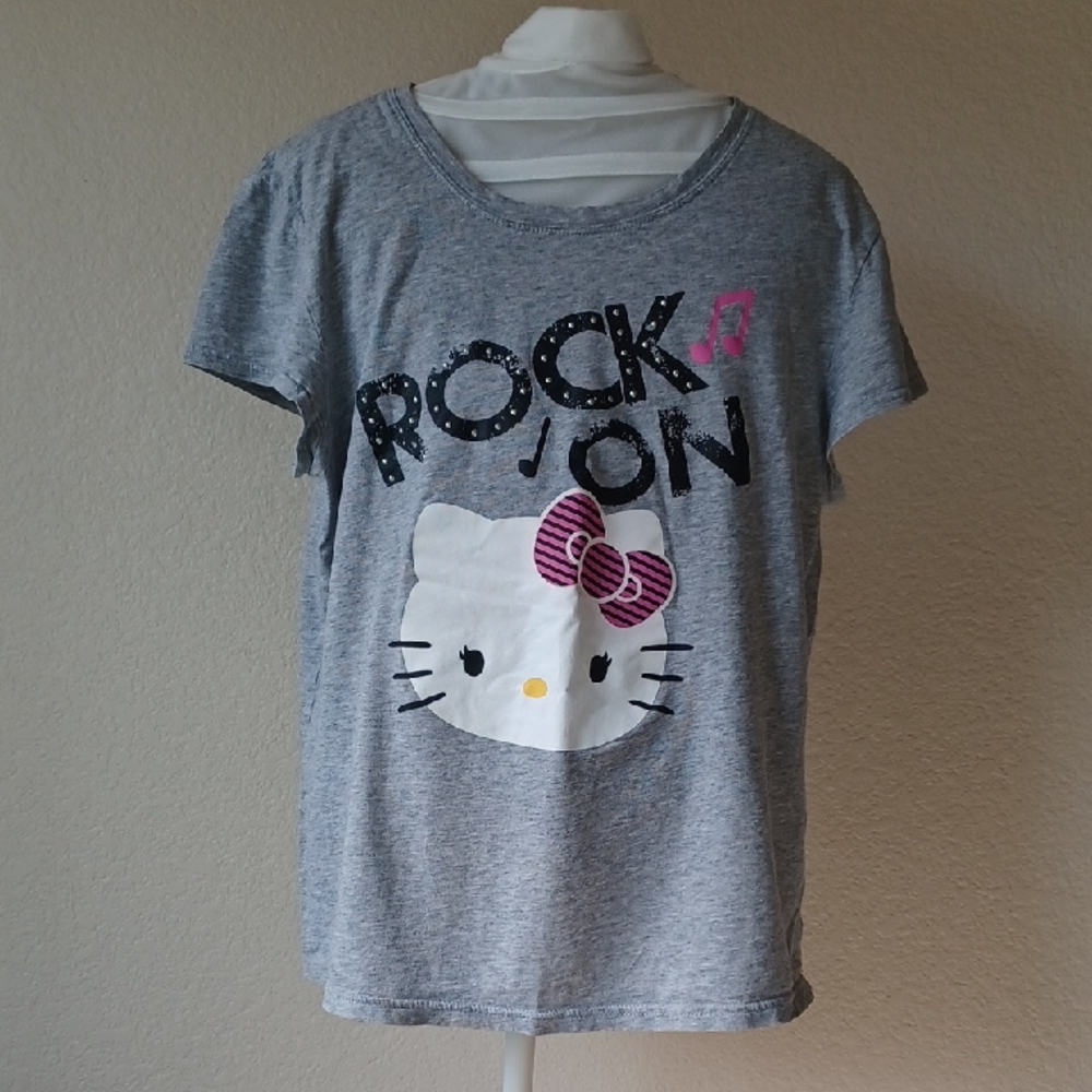 3/$25 SALE Hello Kitty Heather Gray 100% Cotton Short Sleeve T-Shirt Jrs Size XL